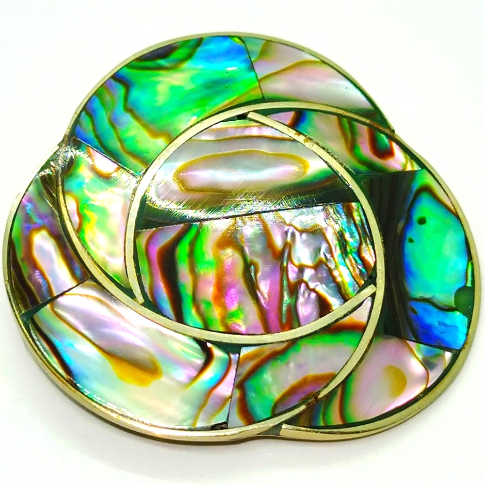 SOLD         Vintage Alpaca Mexico Silver and Abalone Shell Brooch